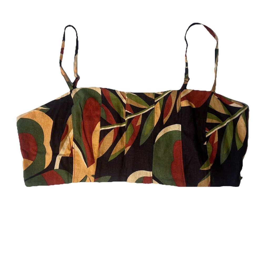 House of Harlow Brown palm Thin‎ Strap Back Stretch Linen Blend Crop NWOT Med